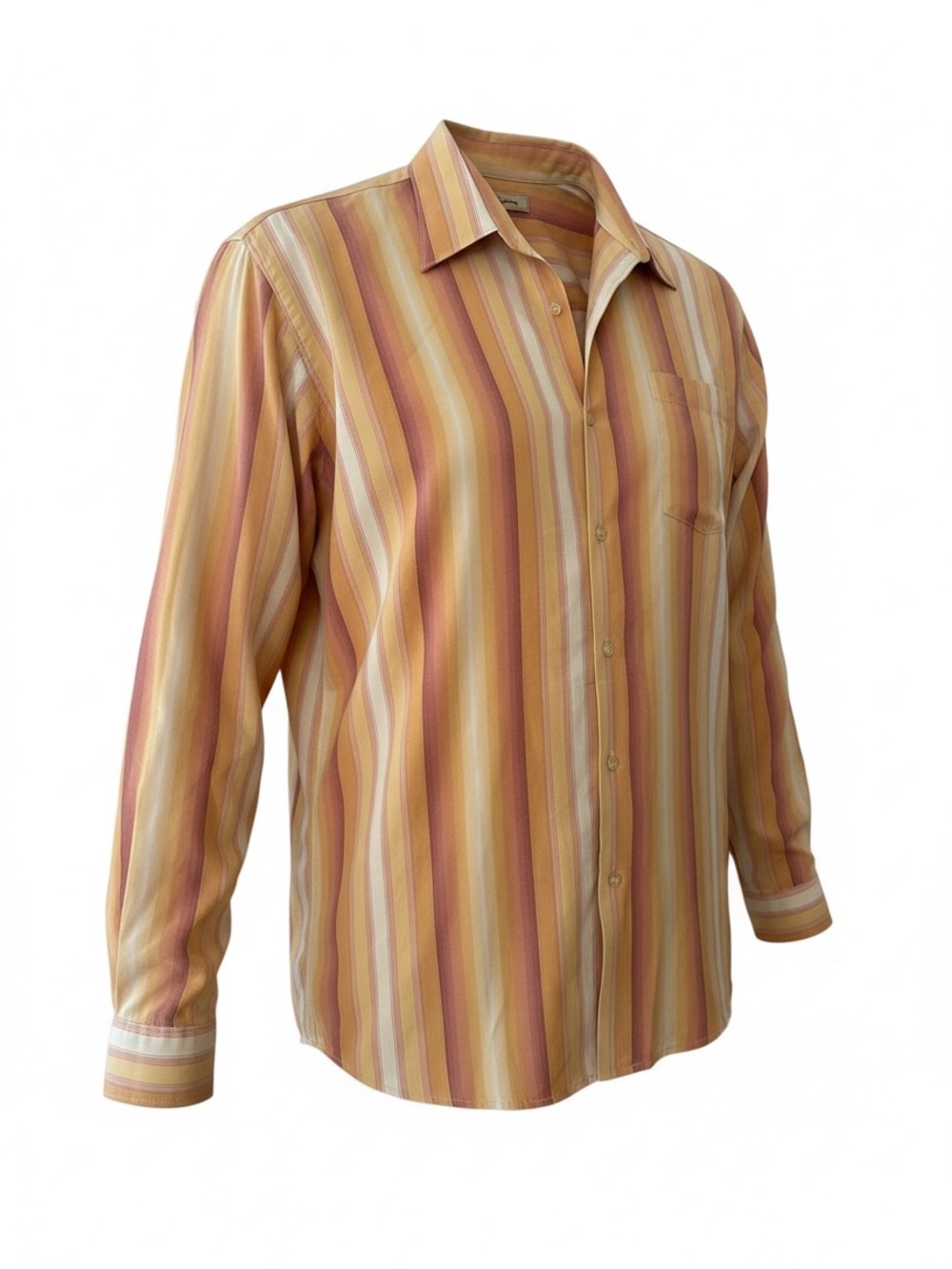 Tommy Bahama Vertical Stripe Dress Shirt in Mustard, Rust & Cream A6 XL